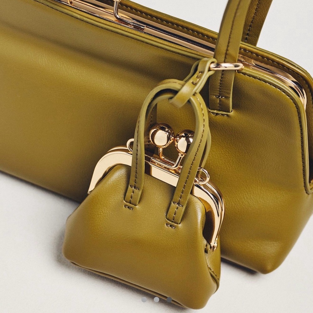 NWT new Anthropologie faux leather east west bag purse moss Green olive + mini - Picture 9 of 16